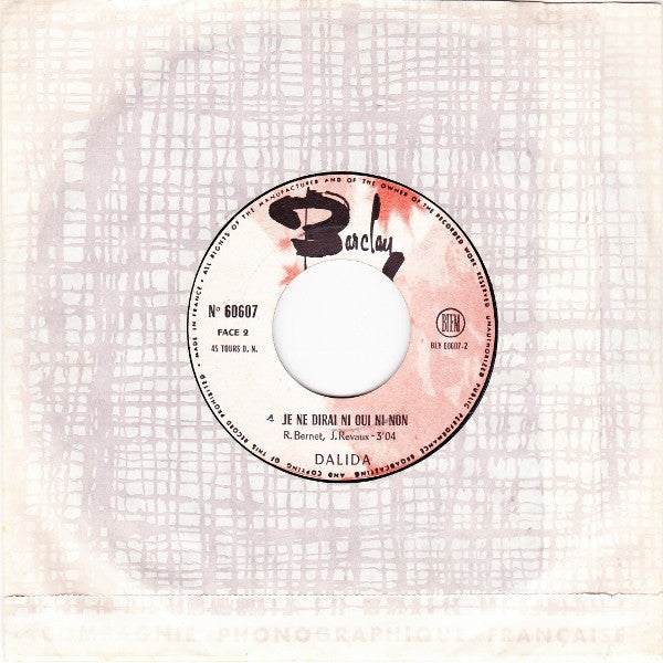 Dalida : Il Silenzio (7", Single, Jukebox, Promo)