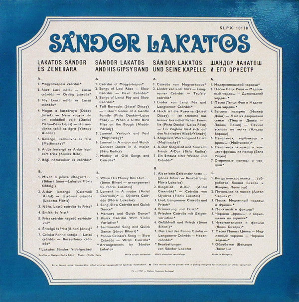 Sándor Lakatos And His Gipsy Band : Sándor Lakatos And His Gipsy Band (LP, Comp)