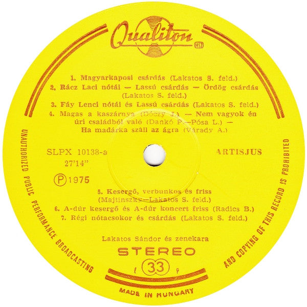 Sándor Lakatos And His Gipsy Band : Sándor Lakatos And His Gipsy Band (LP, Comp)
