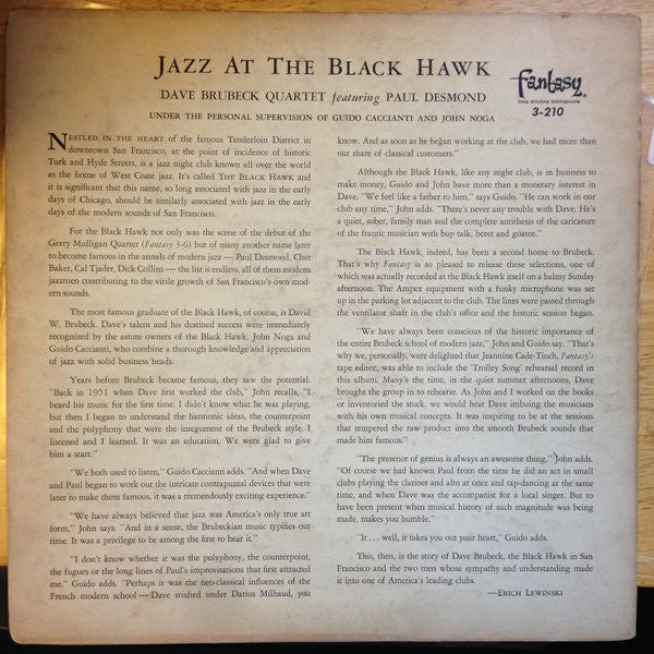 Dave Brubeck Quartet* Featuring Paul Desmond : Jazz At The Blackhawk (LP, Album, Mono)