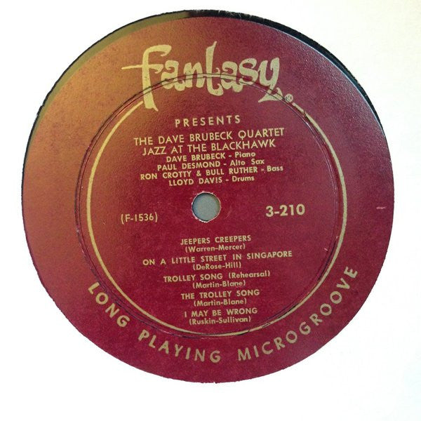 Dave Brubeck Quartet* Featuring Paul Desmond : Jazz At The Blackhawk (LP, Album, Mono)