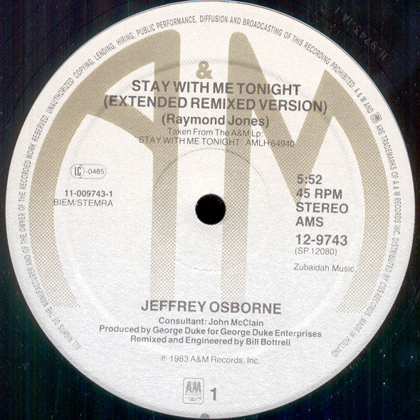 Jeffrey Osborne : Stay With Me Tonight (Extended Remix & Dub Version) (12", Maxi)