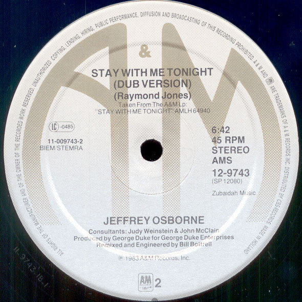 Jeffrey Osborne : Stay With Me Tonight (Extended Remix & Dub Version) (12", Maxi)