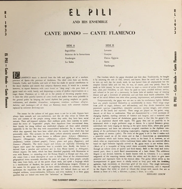 El Pili : Cante Hondo - Cante Flamenco (LP)