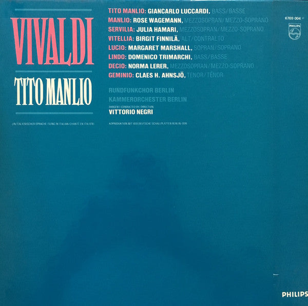 Antonio Vivaldi - Giancarlo Luccardi • Rose Wagemann, Julia Hamari • Birgit Finnilä, Margaret Marshall • Domenico Trimarchi, Norma Lerer • Claes-Håkan Ahnsjö, Kammerorchester Berlin, Vittorio Negri : Tito Manlio (5xLP + Box)