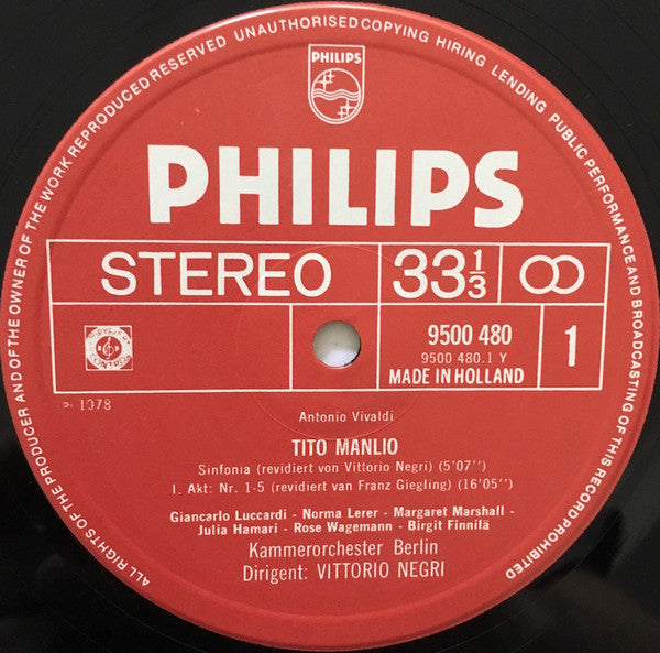 Antonio Vivaldi - Giancarlo Luccardi • Rose Wagemann, Julia Hamari • Birgit Finnilä, Margaret Marshall • Domenico Trimarchi, Norma Lerer • Claes-Håkan Ahnsjö, Kammerorchester Berlin, Vittorio Negri : Tito Manlio (5xLP + Box)