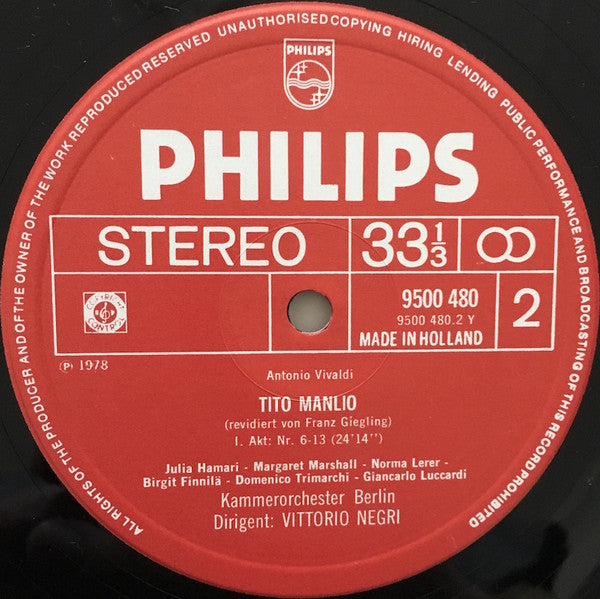 Antonio Vivaldi - Giancarlo Luccardi • Rose Wagemann, Julia Hamari • Birgit Finnilä, Margaret Marshall • Domenico Trimarchi, Norma Lerer • Claes-Håkan Ahnsjö, Kammerorchester Berlin, Vittorio Negri : Tito Manlio (5xLP + Box)