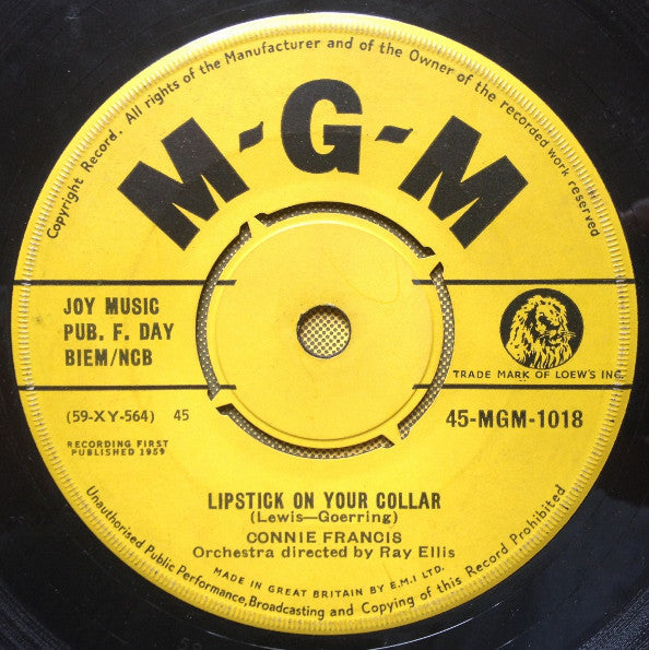 Connie Francis : Lipstick On Your Collar  (7", Single)