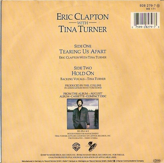 Eric Clapton With Tina Turner : Tearing Us Apart (7", Single)