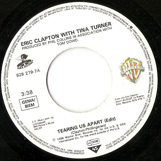 Eric Clapton With Tina Turner : Tearing Us Apart (7", Single)