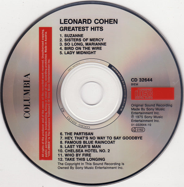Leonard Cohen : Greatest Hits (CD, Comp, RE)