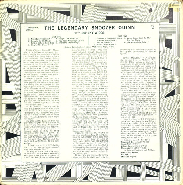 Eddie "Snoozer" Quinn : The Legendary Snoozer Quinn (LP, Album)