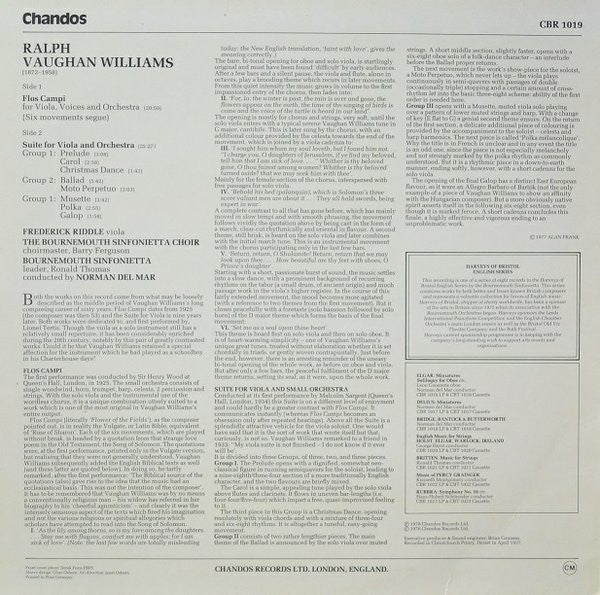 Ralph Vaughan Williams, Frederick Riddle, Bournemouth Sinfonietta, Norman Del Mar : Flos Campi - Suite For Viola & Orchestra (LP, RE, RM)