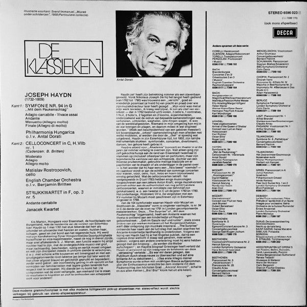 Joseph Haydn - Antal Dorati, Mstislav Rostropovich, Janáček Quartet : Symphonie Nr. 94, "Met De Paukenslag" / Celloconcert Nr. 1 / Serenade (LP, Comp)