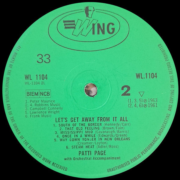 Patti Page : Let's Get Away From It All (LP, Album, Mono, RE)
