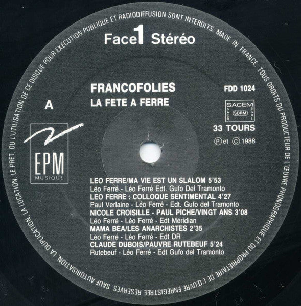 Léo Ferré : Francofolies - La Fête à Ferré - Enregistrement Public à La Rochelle (LP, Album)