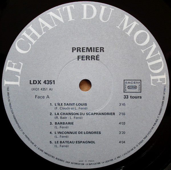 Léo Ferré : Premier Ferre (LP, Album, RE)