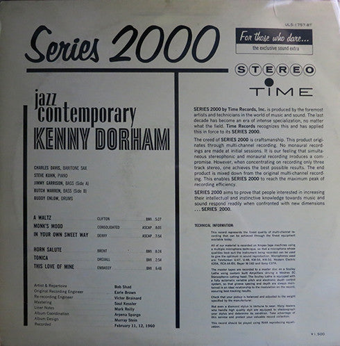 Kenny Dorham : Jazz Contemporary (LP, Album, RE)