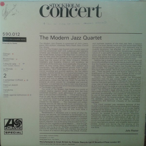 The Modern Jazz Quartet : Stockholm Concert (LP, Album, RE)