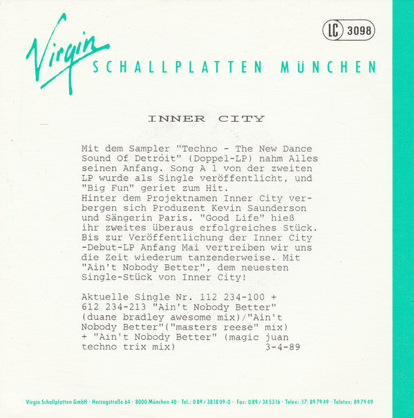 Inner City : Ain't Nobody Better (7", Single)