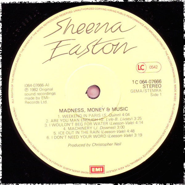 Sheena Easton : Madness, Money And Music (LP, Album)