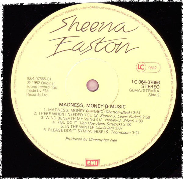 Sheena Easton : Madness, Money And Music (LP, Album)