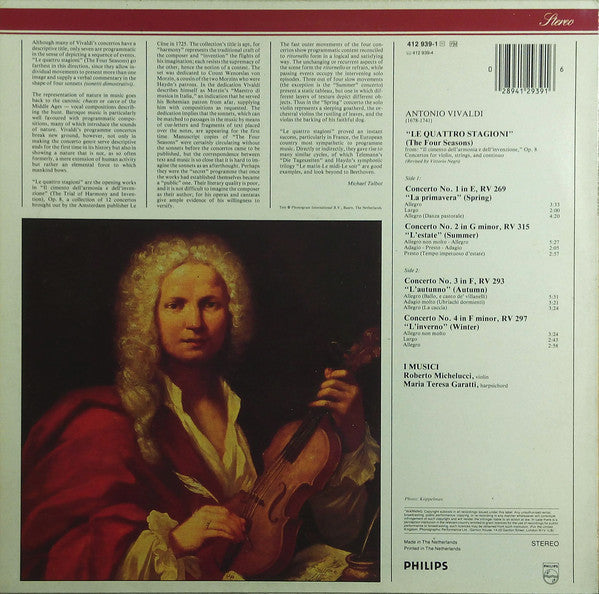 Antonio Vivaldi - Roberto Michelucci / I Musici : Die Vier Jahreszeiten (LP, Album)