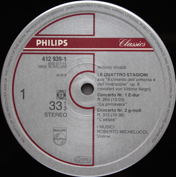 Antonio Vivaldi - Roberto Michelucci / I Musici : Die Vier Jahreszeiten (LP, Album)
