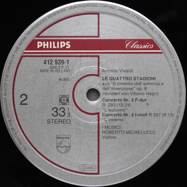 Antonio Vivaldi - Roberto Michelucci / I Musici : Die Vier Jahreszeiten (LP, Album)