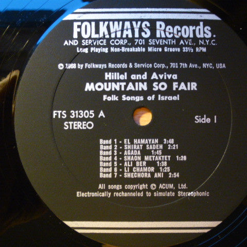 Hillel And Aviva : Mountain So Fair - Folk Songs Of Israel (LP, Album)