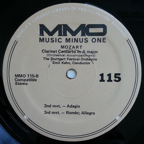 The Stuttgart Festival Orchestra, Emil Kahn, Wolfgang Amadeus Mozart : Clarinet Concerto In A Major (Orchestral Accompaniment) (LP)