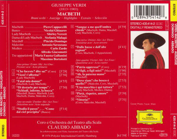 Placido Domingo / Giuseppe Verdi : Shirley Verrett · Piero Cappuccilli · Nicolai Ghiaurov · Claudio Abbado : Macbeth (Auszüge · Highlights · Extraits) (CD, RM)