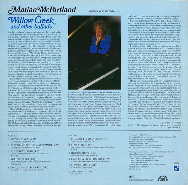 Marian McPartland : Willow Creek And Other Ballads (LP, Album)
