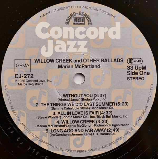 Marian McPartland : Willow Creek And Other Ballads (LP, Album)