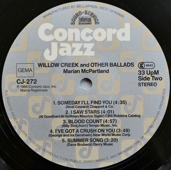 Marian McPartland : Willow Creek And Other Ballads (LP, Album)