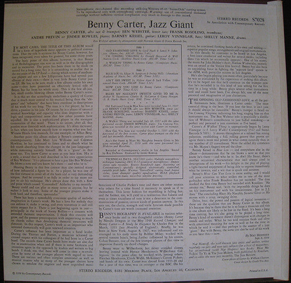 Benny Carter : Jazz Giant (LP, Album)