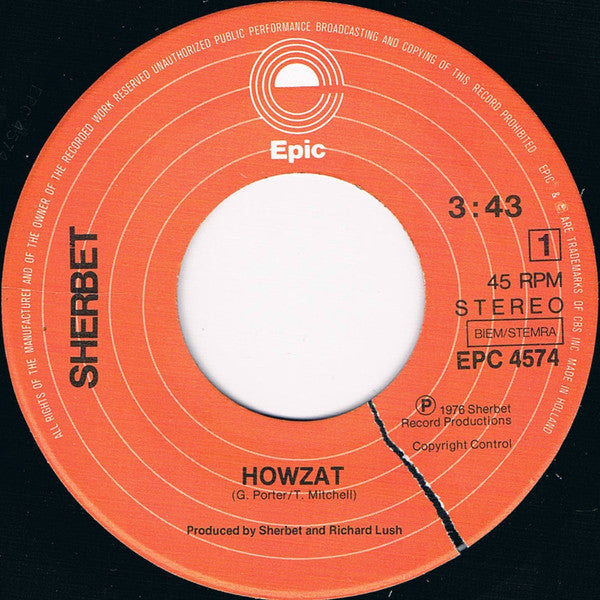 Sherbet : Howzat (7", Single)