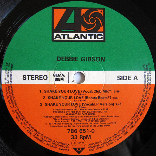 Debbie Gibson : Shake Your Love (12", Maxi)