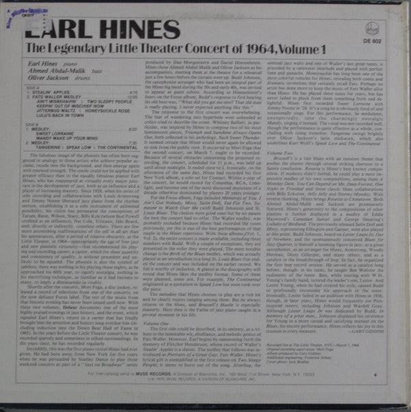 Earl Hines : The Legendary Little Theater Concert Of 1964, Volume 1 (LP, Album)
