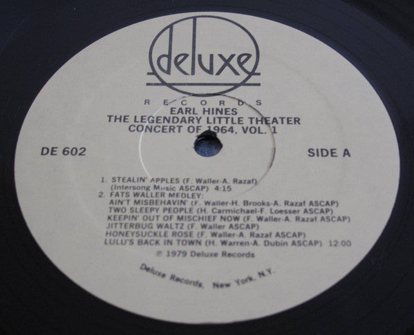 Earl Hines : The Legendary Little Theater Concert Of 1964, Volume 1 (LP, Album)