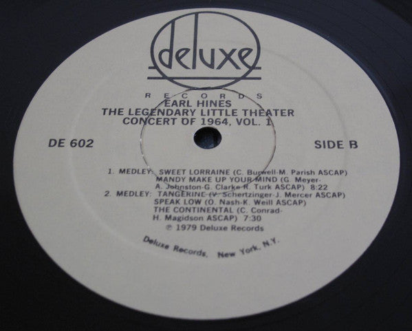 Earl Hines : The Legendary Little Theater Concert Of 1964, Volume 1 (LP, Album)