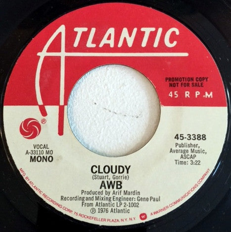 Average White Band : Cloudy (7", Single, Mono, Promo)