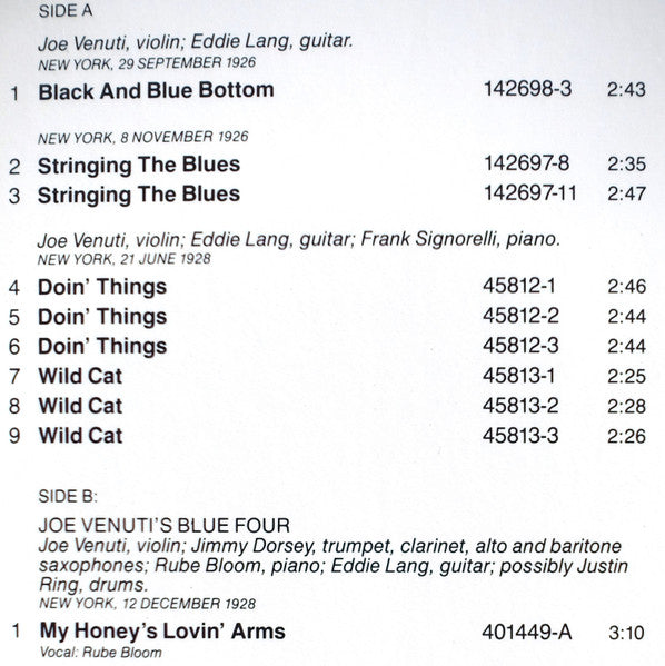 Joe Venuti And Eddie Lang* : 1926-1930 (LP, Album, Comp, Mono)