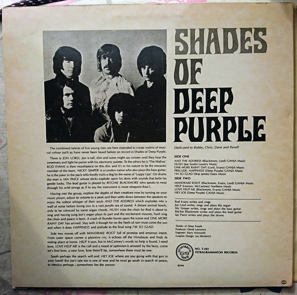 Deep Purple : Shades Of Deep Purple (LP, Album, Dar)