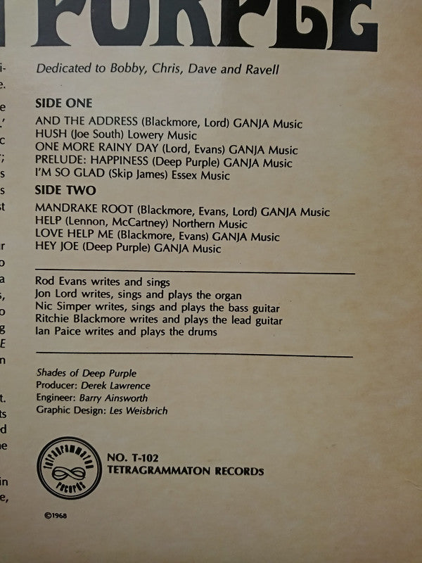 Deep Purple : Shades Of Deep Purple (LP, Album, Dar)