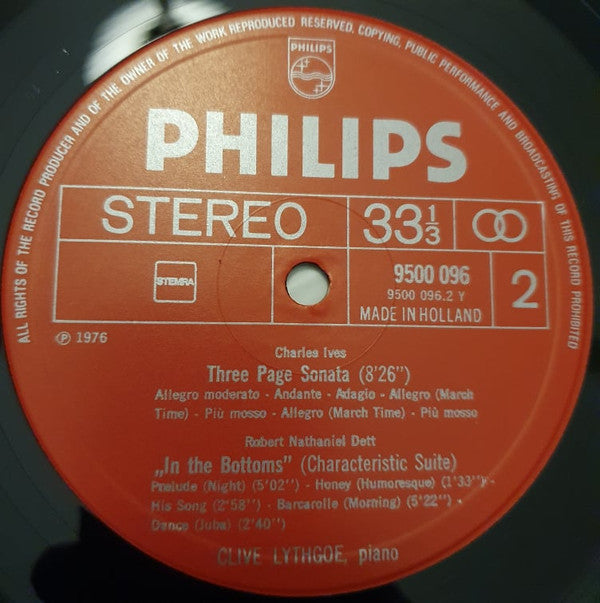 Charles Griffes, Charles Ives, Robert Nathaniel Dett / Clive Lythgoe : Sonata / "Three-page Sonata" / Suite "In The Bottoms" (LP)