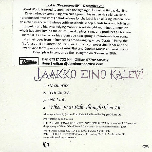 Jaakko Eino Kalevi : Dreamzone (CD, EP, Promo)