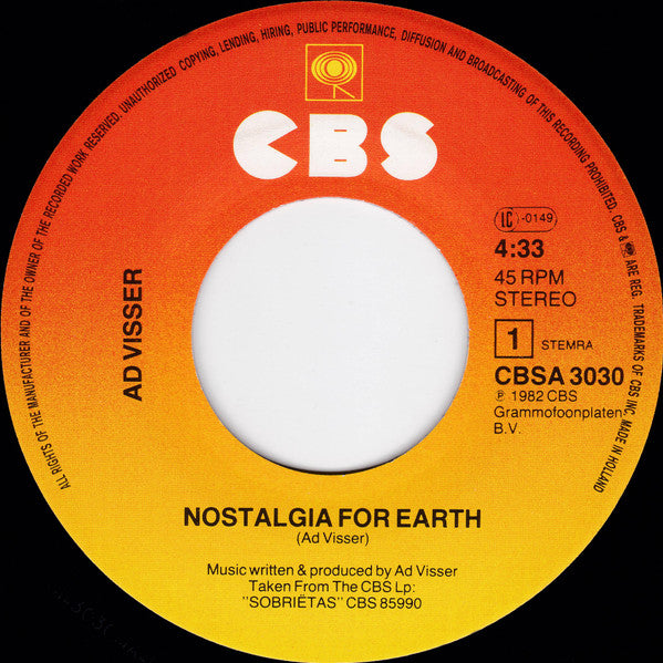 Ad Visser : Nostalgia For Earth (7", Single)