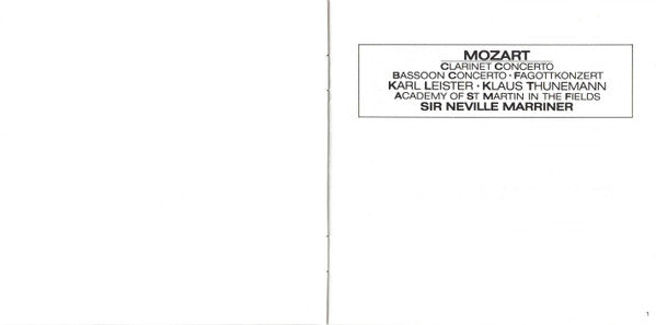 Wolfgang Amadeus Mozart - Karl Leister • Klaus Thunemann, The Academy Of St. Martin-in-the-Fields, Sir Neville Marriner : Clarinet Concerto • Bassoon Concerto = Fagottkonzert (CD, Album)
