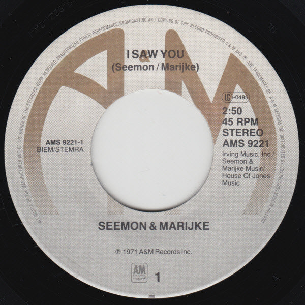 Seemon & Marijke : I Saw You / Keep On Keepin' On (7")